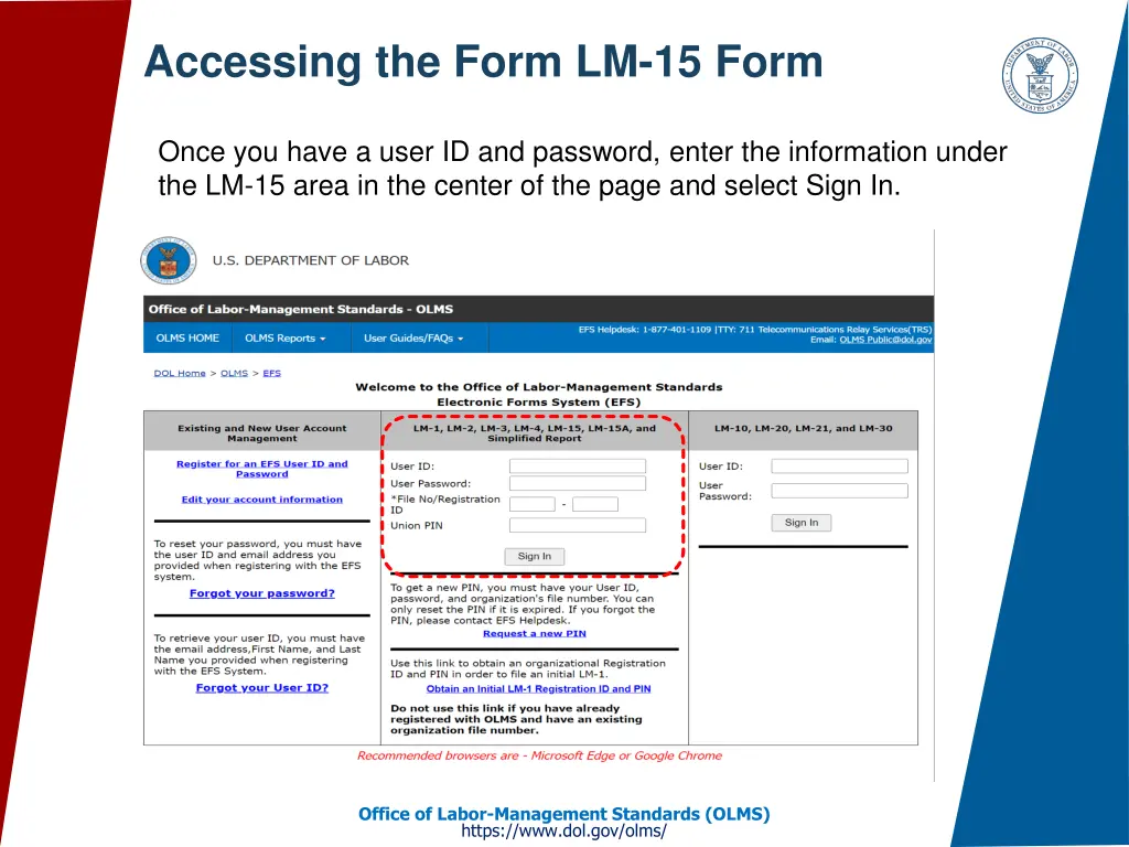 accessing the form lm 15 form