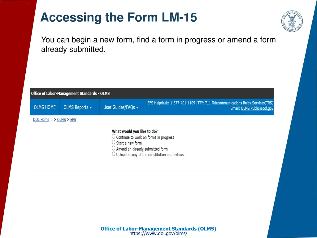 accessing the form lm 15