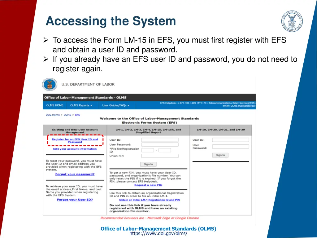 accessing the system