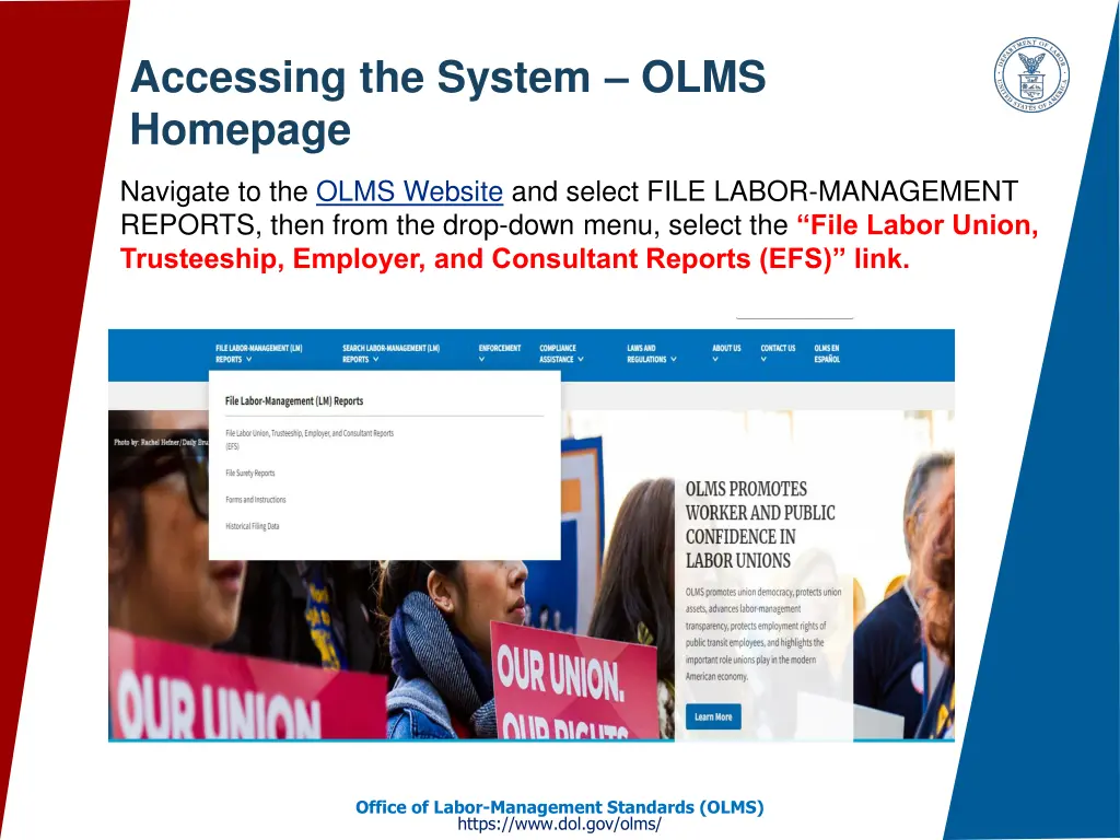 accessing the system olms homepage