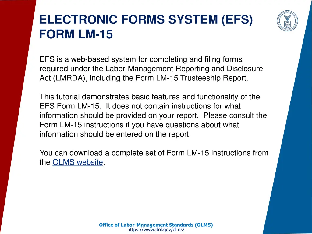 electronic forms system efs form lm 15