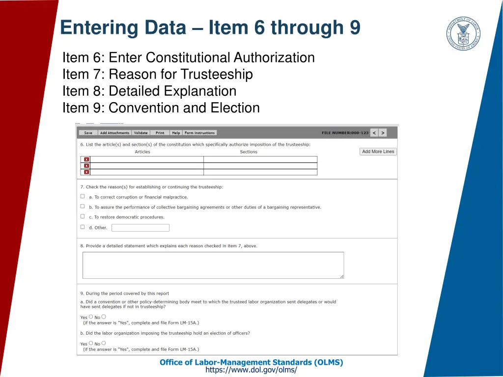 entering data item 6 through 9