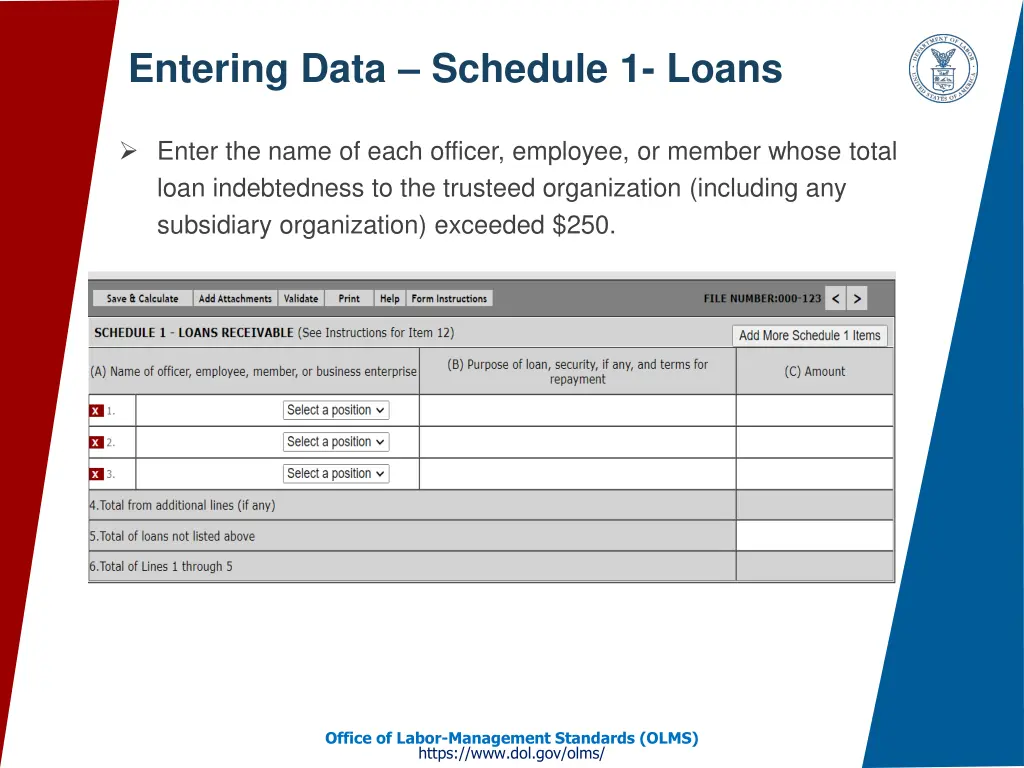 entering data schedule 1 loans