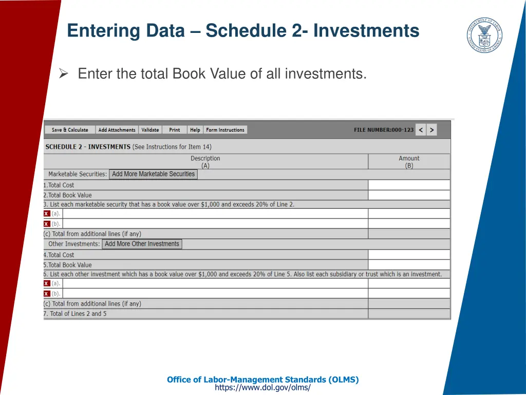 entering data schedule 2 investments