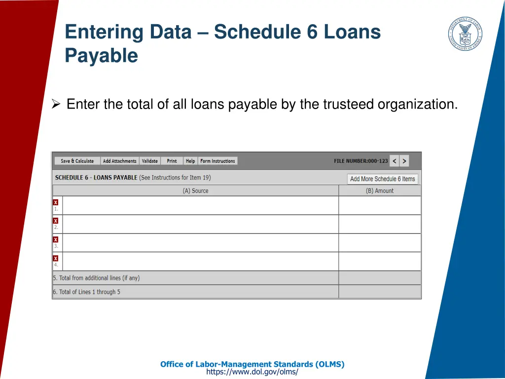 entering data schedule 6 loans payable