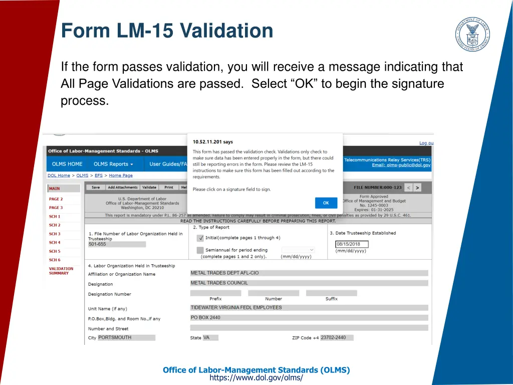 form lm 15 validation