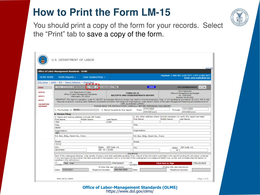 how to print the form lm 15 you should print