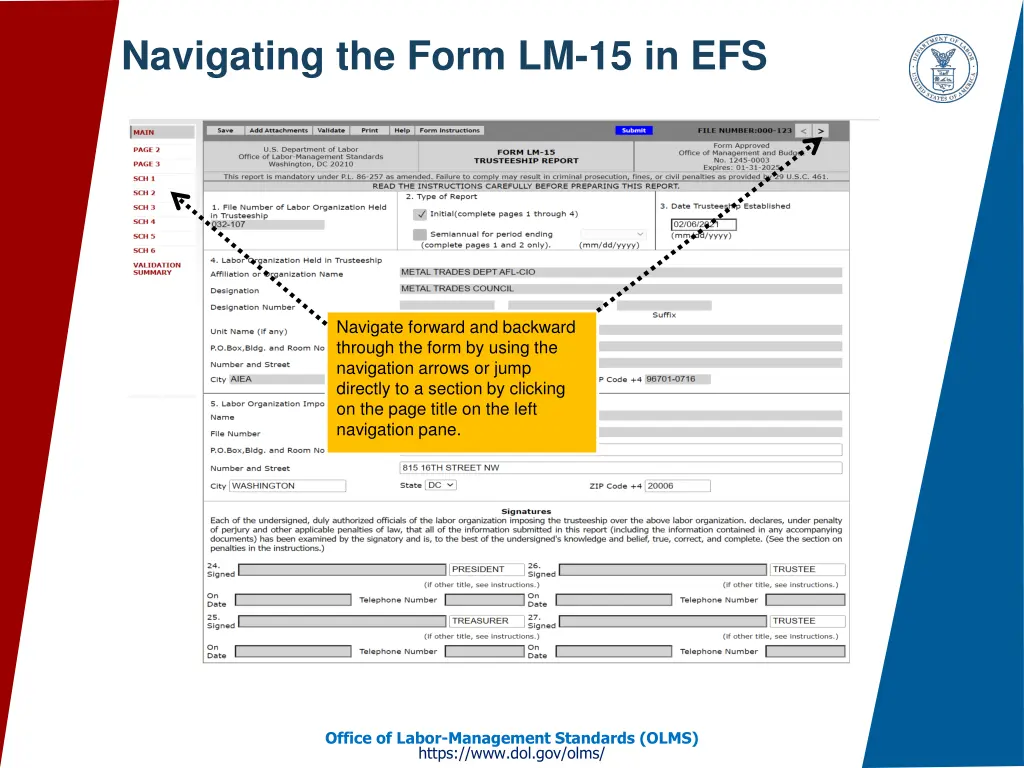 navigating the form lm 15 in efs