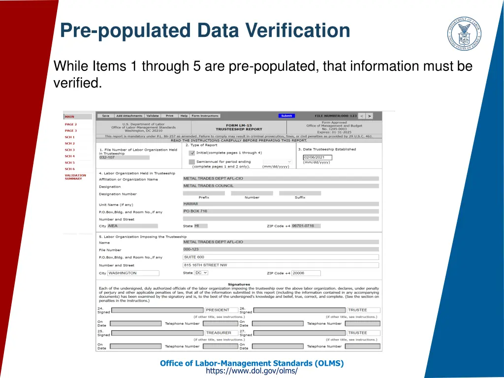 pre populated data verification