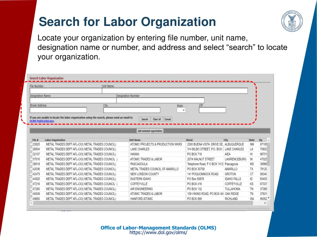 search for labor organization