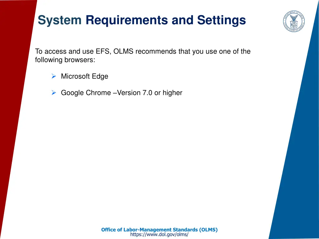 system requirements and settings