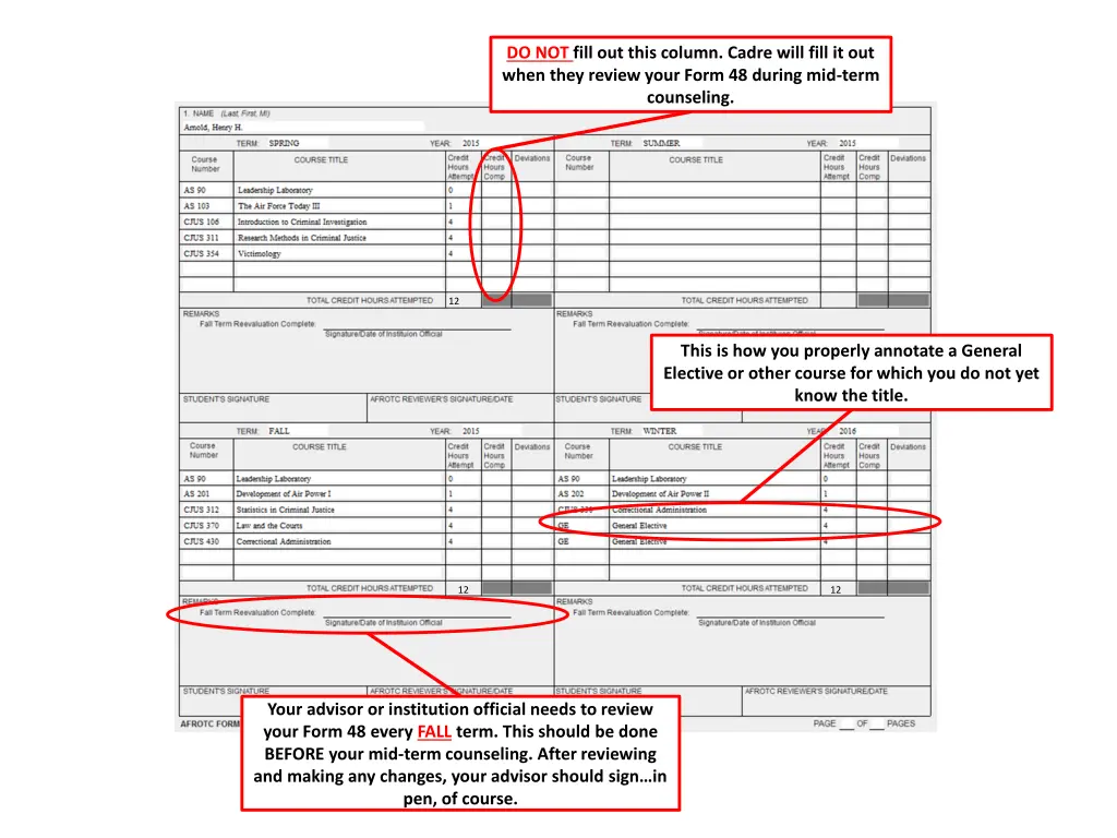 do not fill out this column cadre will fill