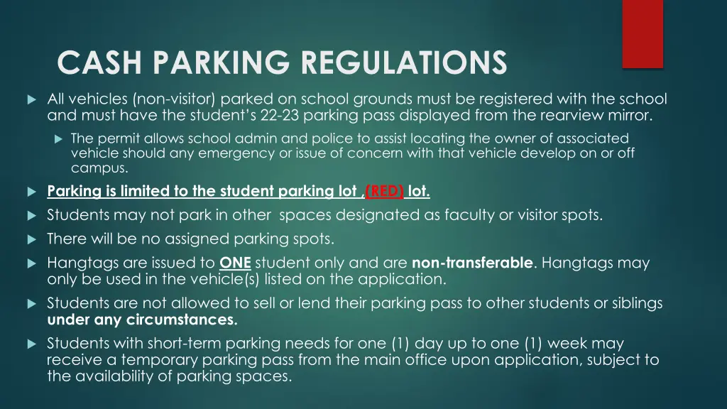 cash parking regulations