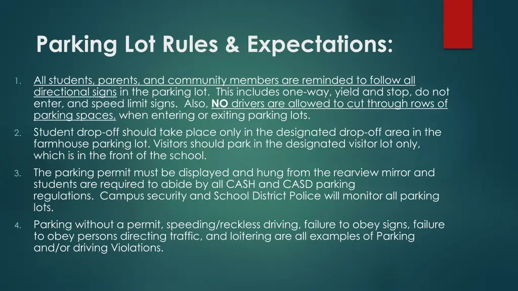 parking lot rules expectations