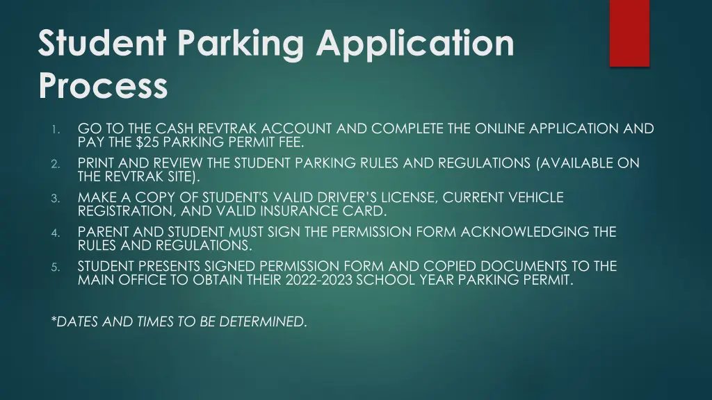 student parking application process