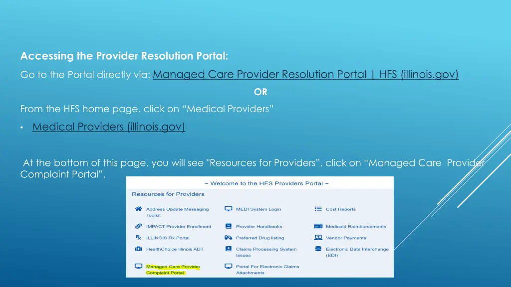 accessing the provider resolution portal