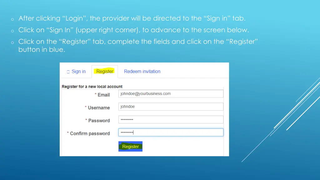 o after clicking login the provider will