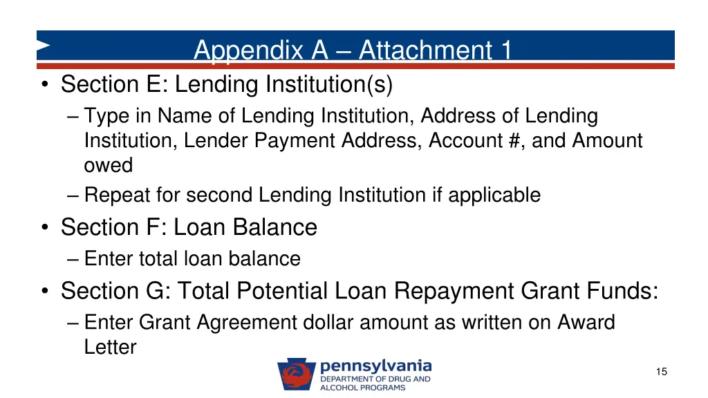 appendix a attachment 1 section e lending