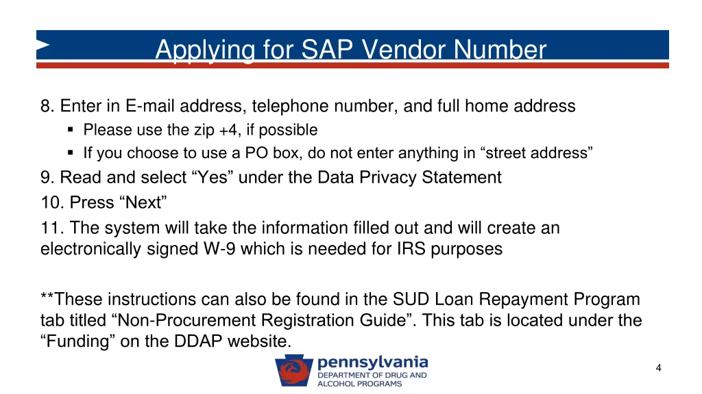 applying for sap vendor number 1