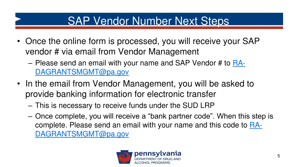 sap vendor number next steps