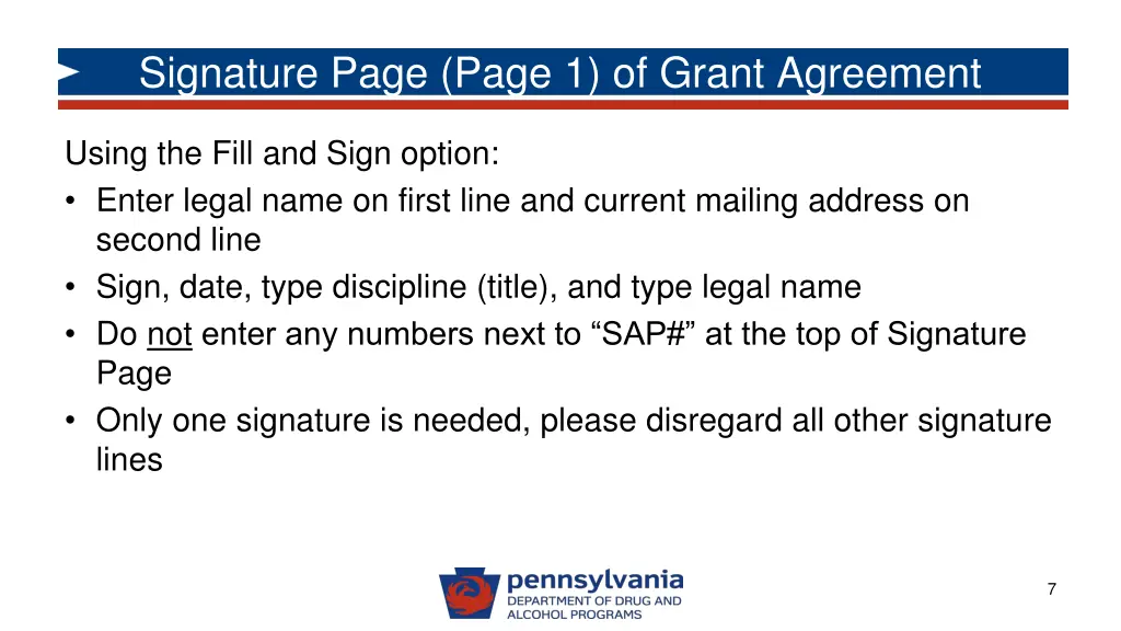 signature page page 1 of grant agreement