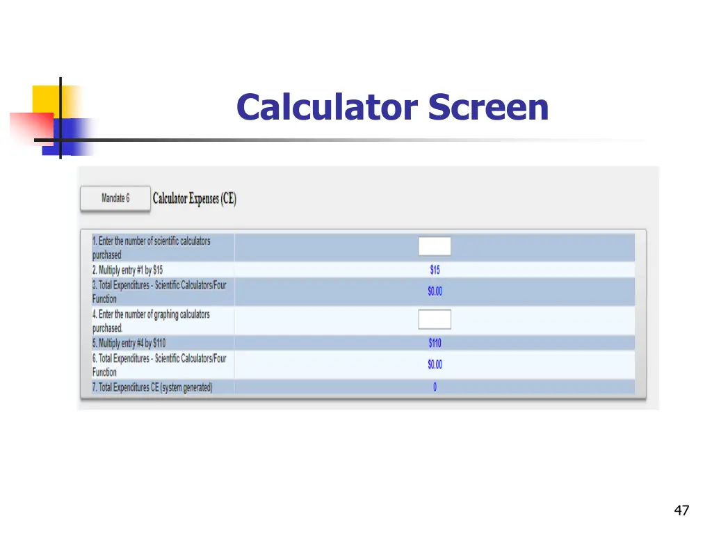 calculator screen