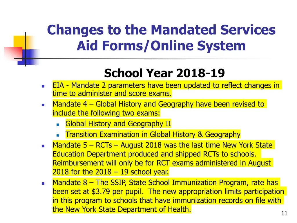 changes to the mandated services aid forms online