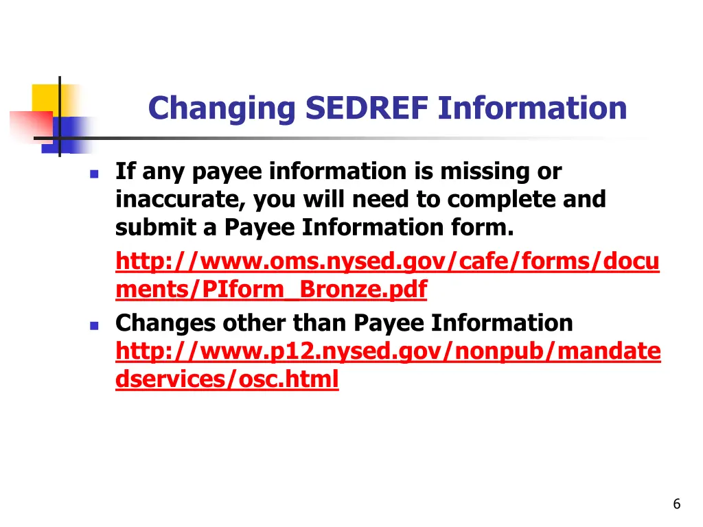 changing sedref information