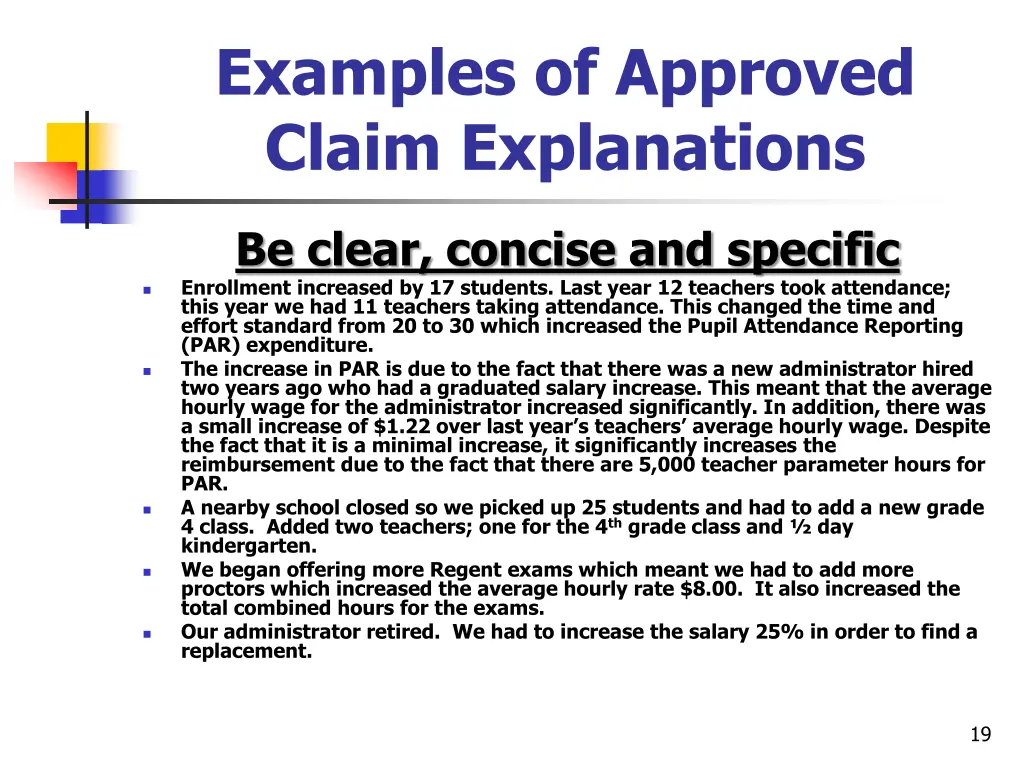 examples of approved claim explanations