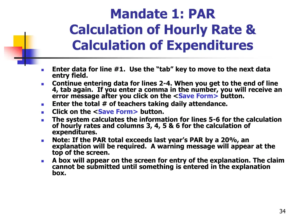 mandate 1 par calculation of hourly rate