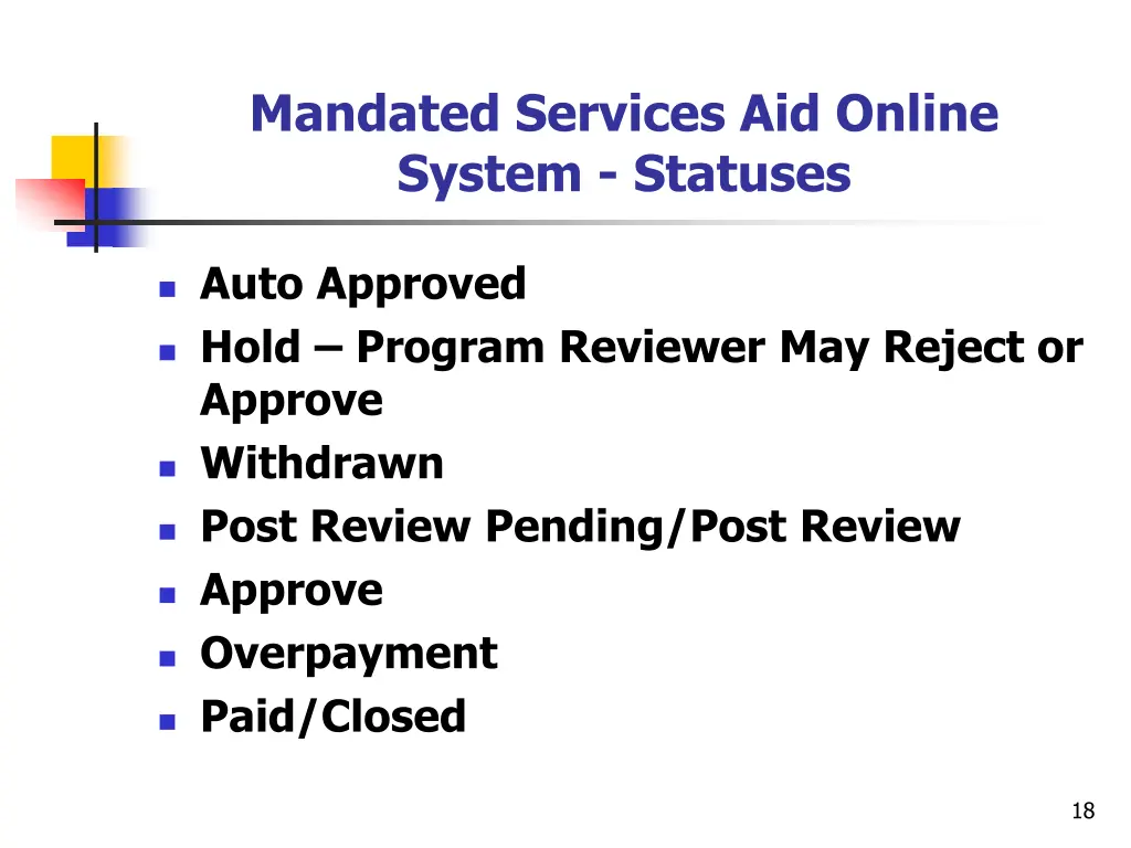 mandated services aid online system statuses