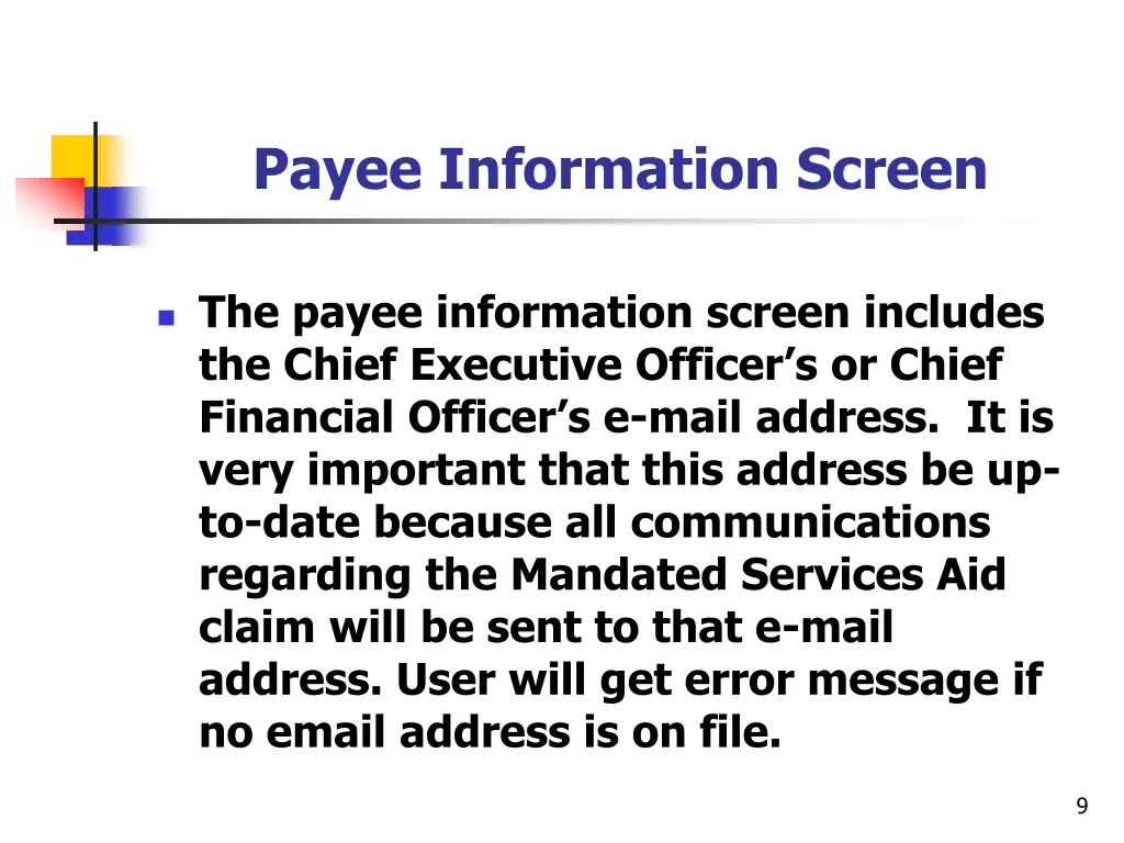 payee information screen