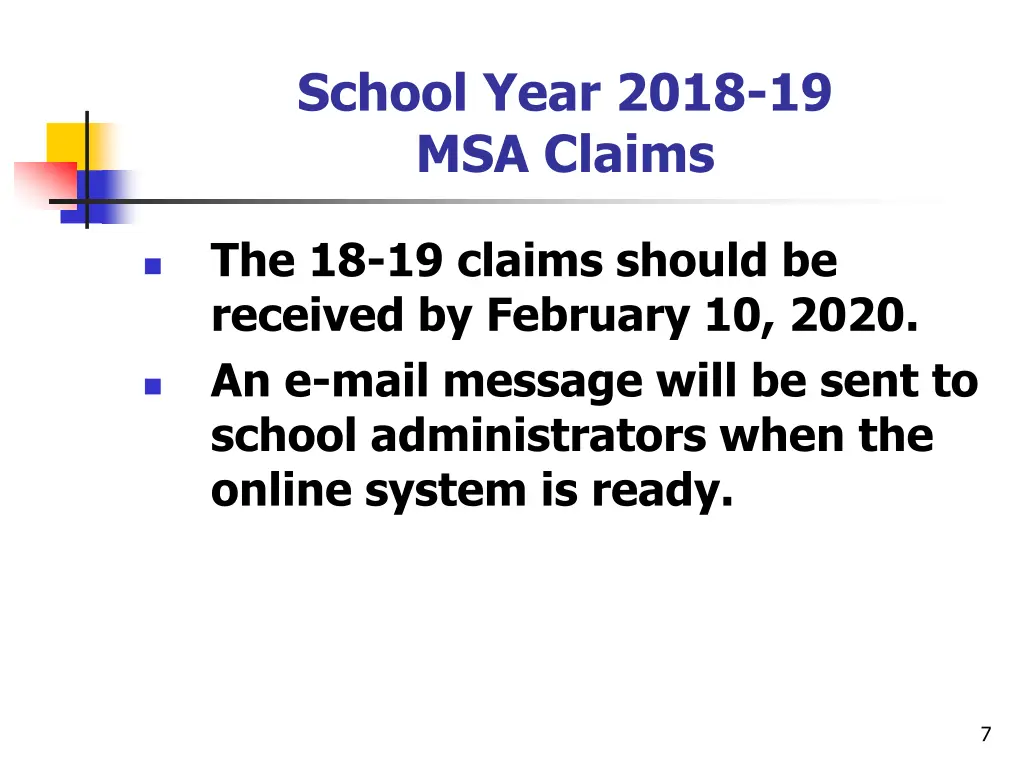 school year 2018 19 msa claims