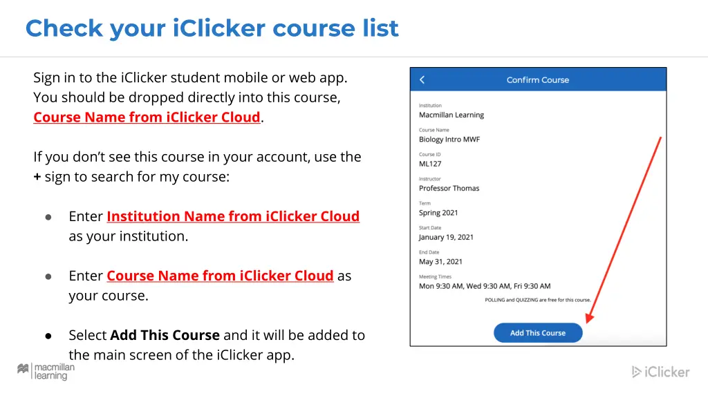 check your iclicker course list