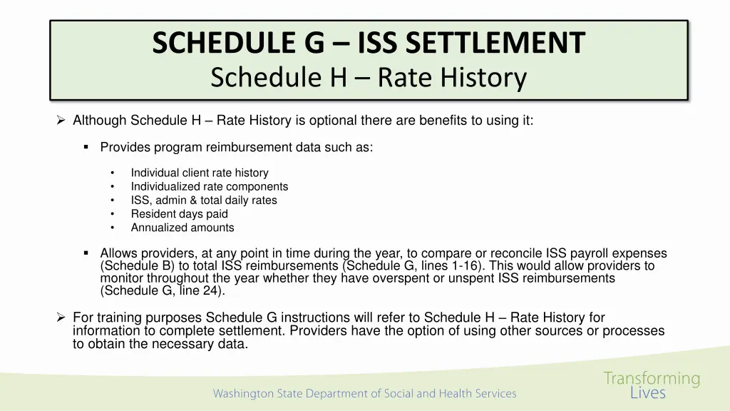 schedule g iss settlement schedule h rate history 1