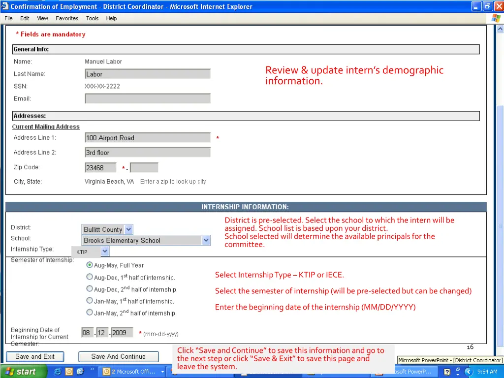 review update intern s demographic information