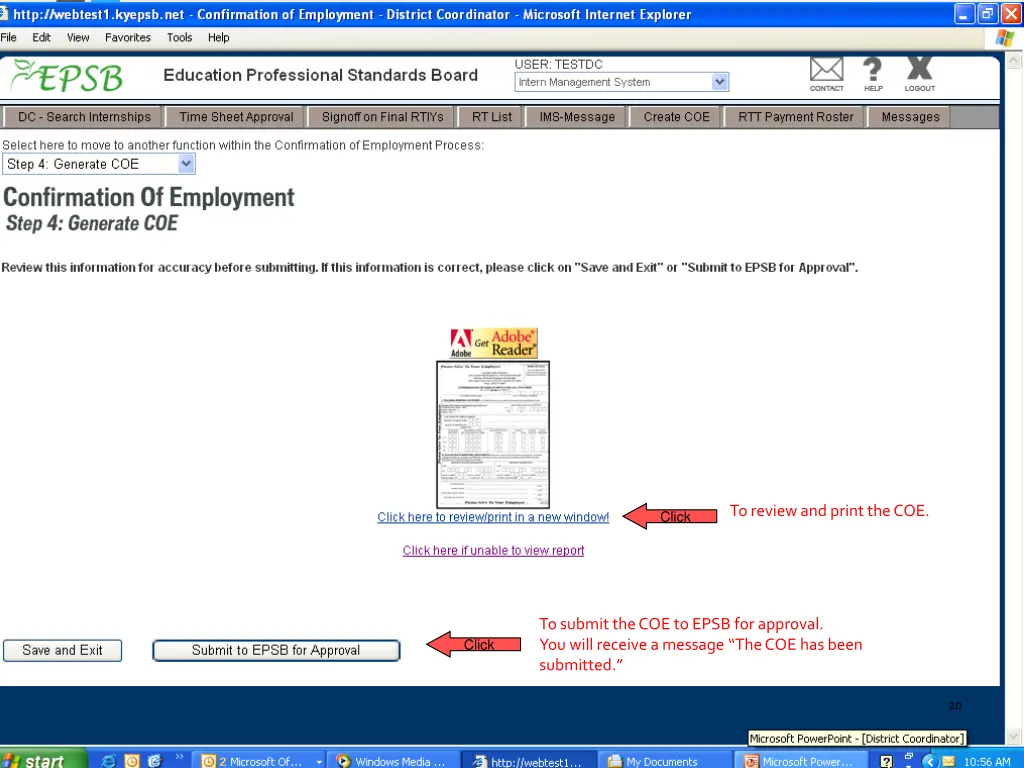 to review and print the coe