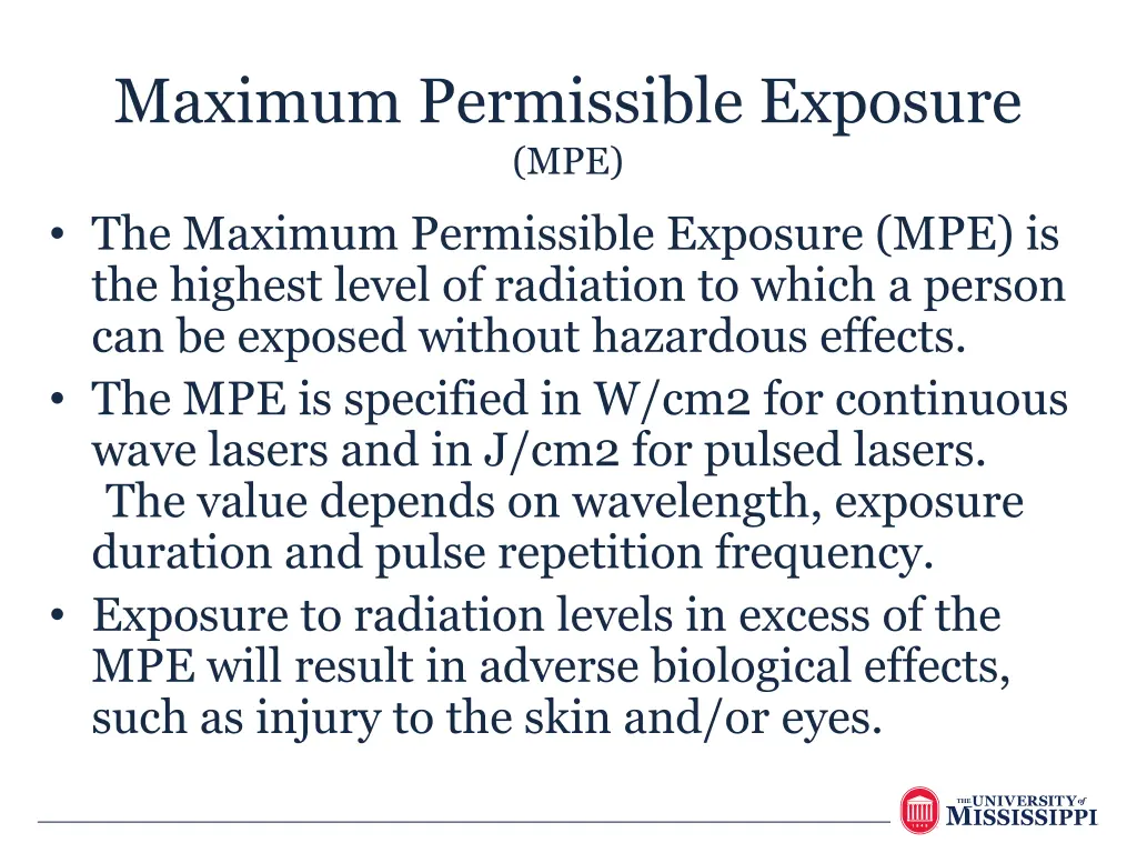 maximum permissible exposure mpe