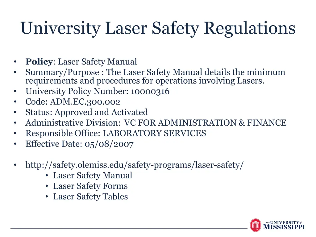 university laser safety regulations