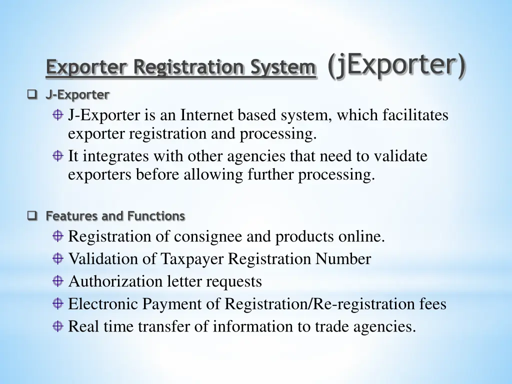 exporter registration system jexporter j exporter