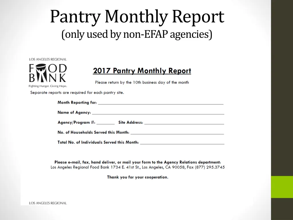 pantry monthly report only used by non efap