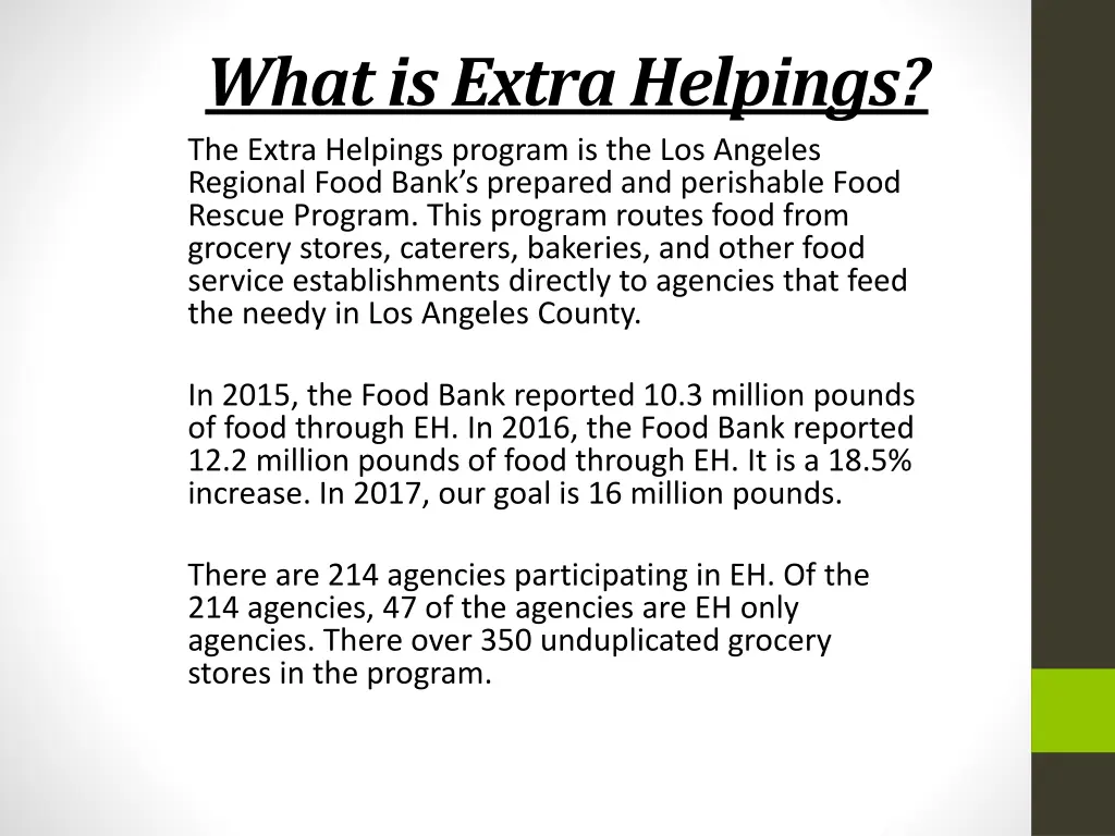 what is extra helpings the extra helpings program