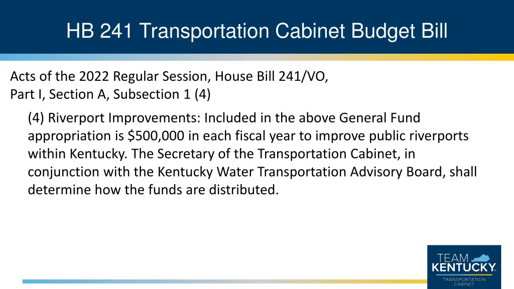 hb 241 transportation cabinet budget bill