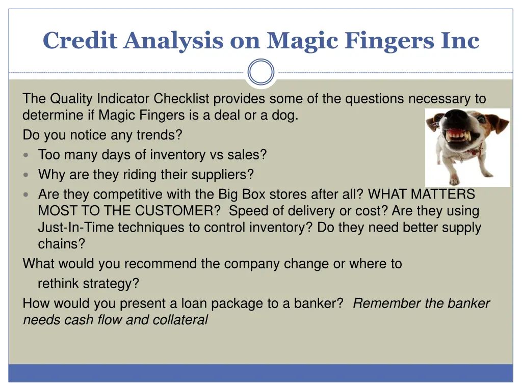 credit analysis on magic fingers inc