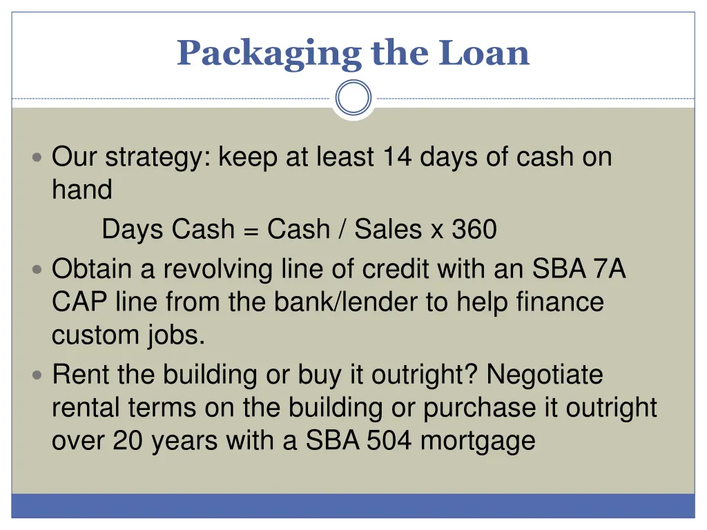 packaging the loan