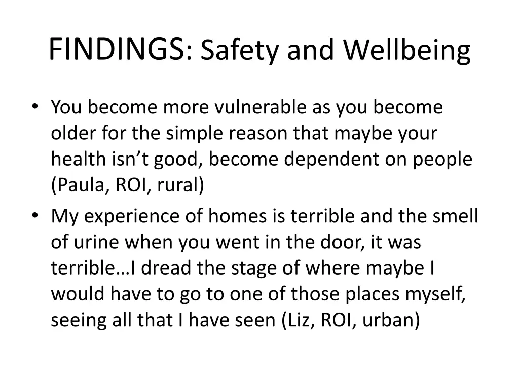 findings safety and wellbeing