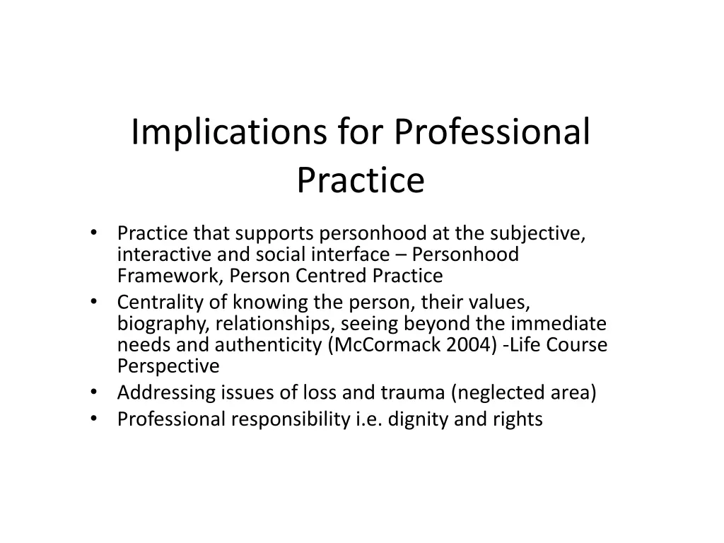 implications for professional practice