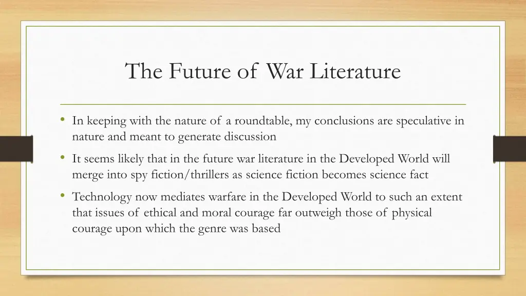 the future of war literature