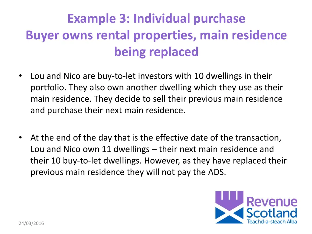 example 3 individual purchase buyer owns rental