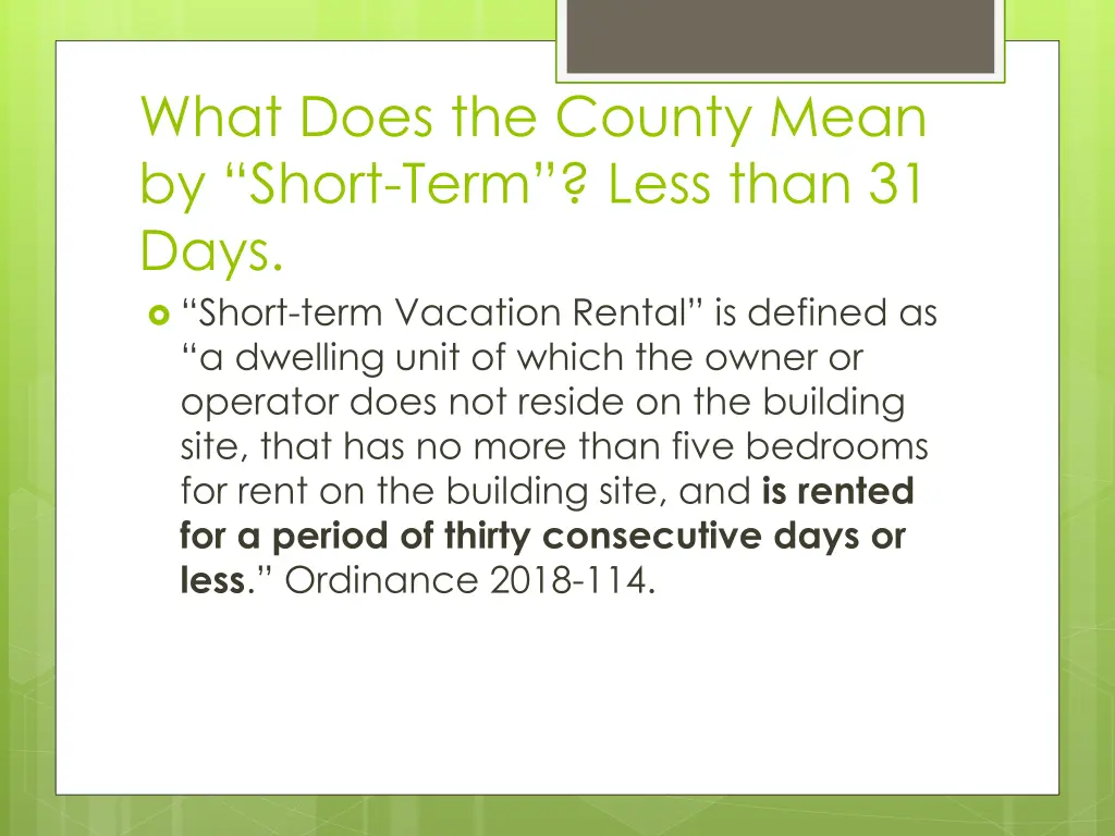 what does the county mean by short term less than